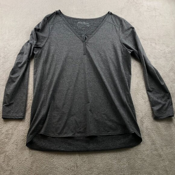 Eddie Bauer Womens T-Shirt Large Long Sleeve Gray V-Neck Jersey Top Casual - Picture 12 of 13